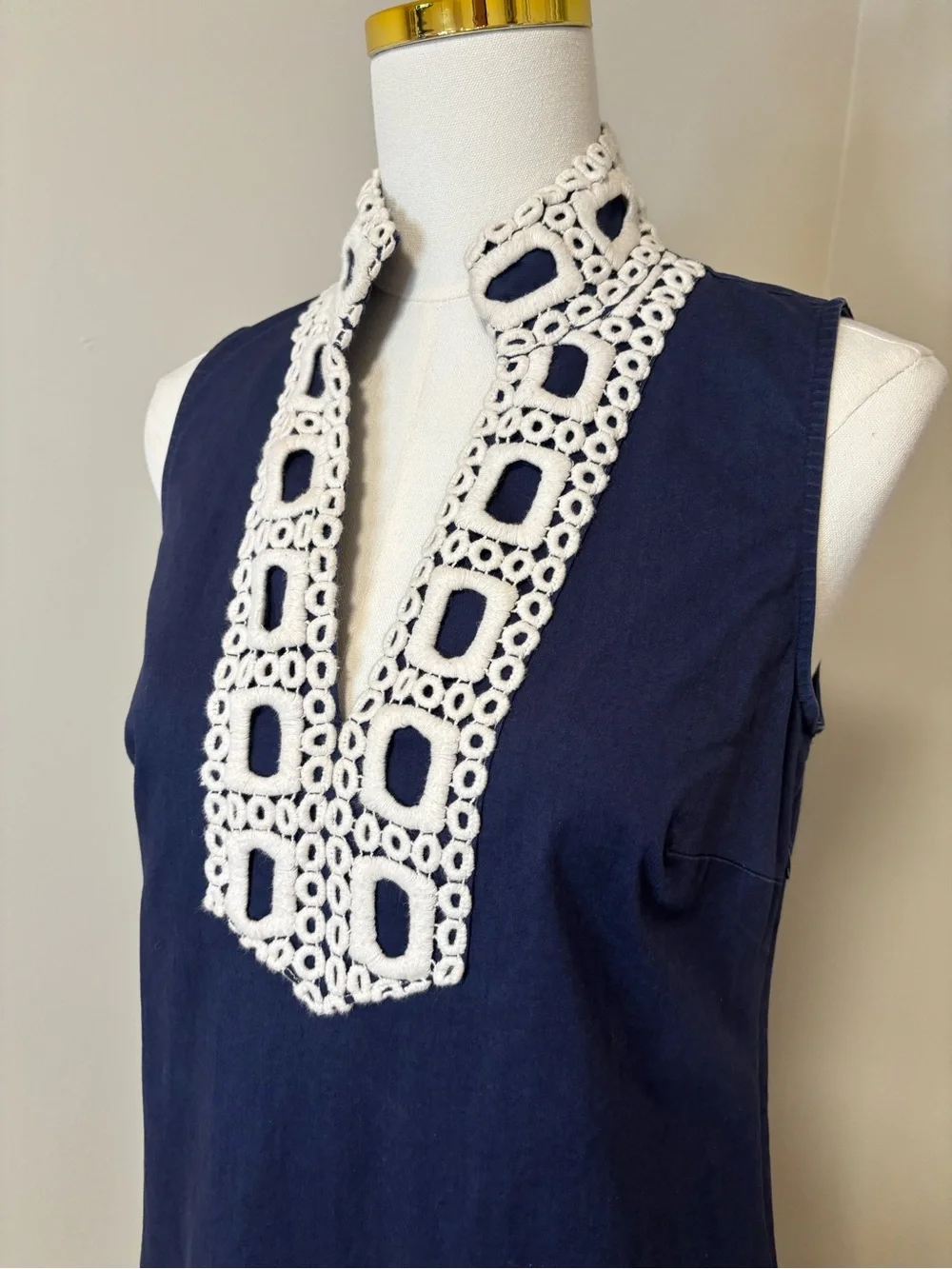 Sail to Sable Navy Maxi Dress White Crochet Trim Sleeveless Resort Dress Small - Picture 5 of 9